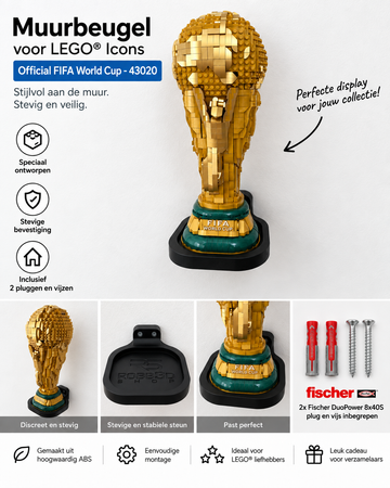 Wall Mount for LEGO® 43020 FIFA World Cup Trophy | Stevige Muurbeugel | ABS Display Holder | Inclusief Fischer DuoPower