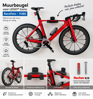 Muurbeugel voor LEGO Icons Racefiets 11380 | Wandhouder | LEGO Bike Display | 3D Geprinte Houder