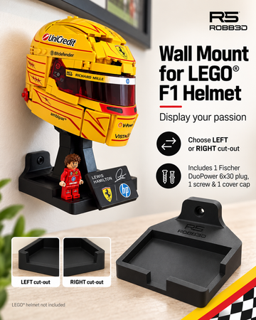 Muurbeugel voor LEGO Editions F1 Helmen 43017, 43023, 43022, 43014 & 43024 | Ferrari/McLaren Helm Displayhouder