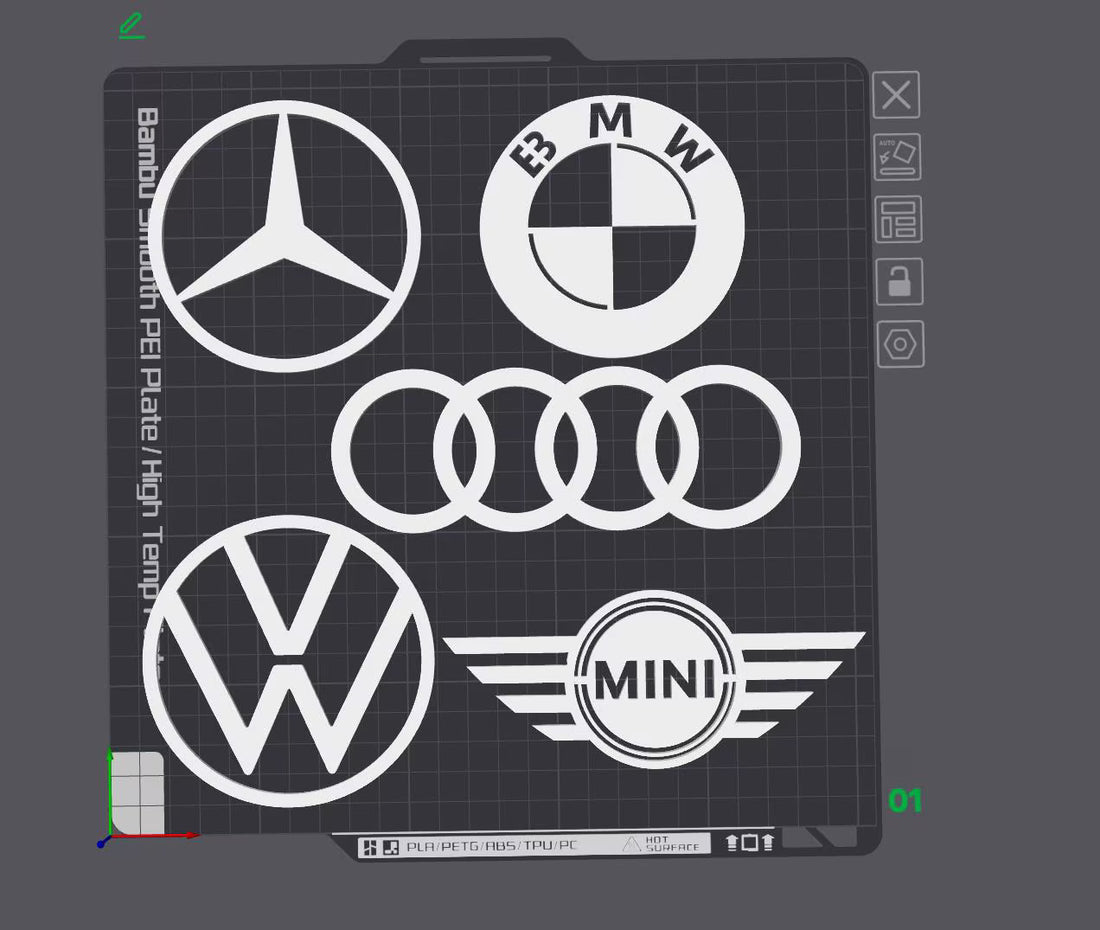 3D Geprinte Auto Logo Mallen voor Automatten – Mercedes, BMW, Audi, VW & MINI | Premium Car Detail Accessoires
